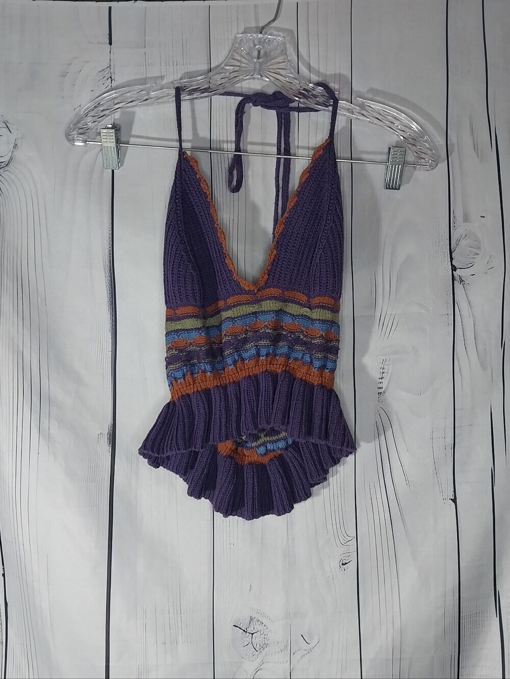 Cider Paisley Crochet Ruffle Hem Halter 90's Hippie Festival Rave Crop Top